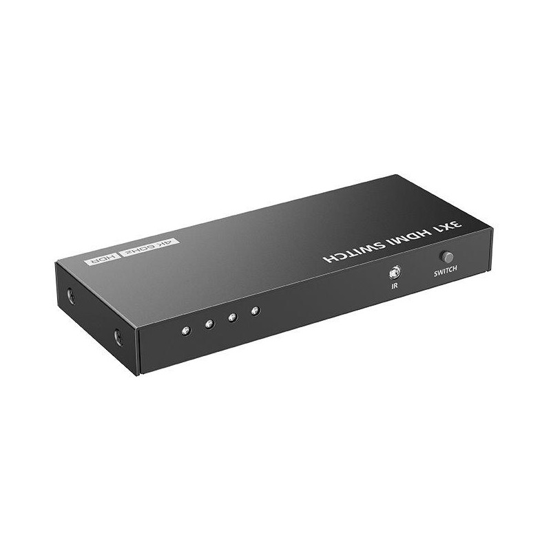 XtendLan HDMI prepínac, 3 vstupy / 1 výstup, do 4k@60Hz (2160p), dálkové ovládání (IR)