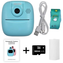 HELMER přenosná termo mini tiskárna s kamerou a fotoaparátem TP02/ 2.0" IPS/ 1200mAh/ USB-C/ Android/ iOS/ modrá