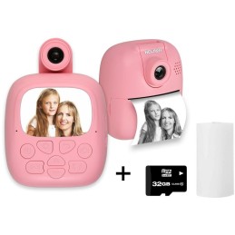 HELMER přenosná termo mini tiskárna s kamerou a fotoaparátem TP02/ 2.0" IPS/ 1200mAh/ USB-C/ Android/ iOS/ růžová