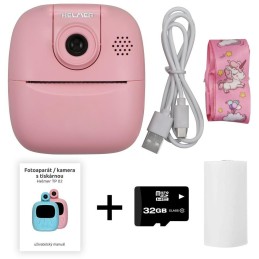 HELMER přenosná termo mini tiskárna s kamerou a fotoaparátem TP02/ 2.0" IPS/ 1200mAh/ USB-C/ Android/ iOS/ růžová