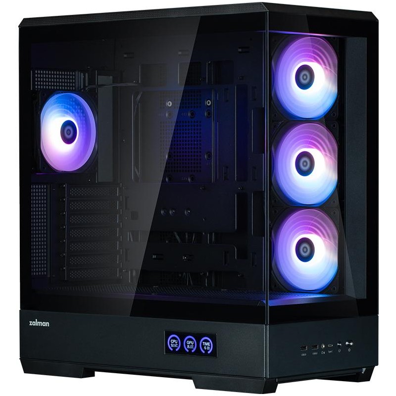 Zalman skříň P50 DS / Middle Tower / 4x120mm ARGB fan / 2x USB 3.0 / USB-C / panoramatická / černá