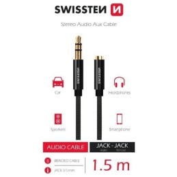 Swissten audio kabeltextile 3,5 mm jack(samec) - 3,5 mm jack (samice) 1,5 m černý