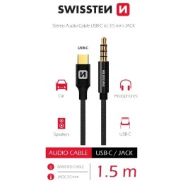 Swissten audio adaptértextile usb-c (samec)/3,5 mm jack (samec) 1,5m černý