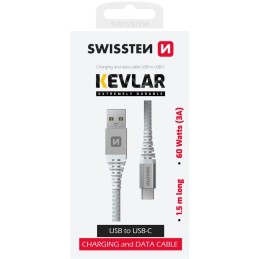 Swissten datový kabel kevlar usb / usb-c 1,5 m bílý