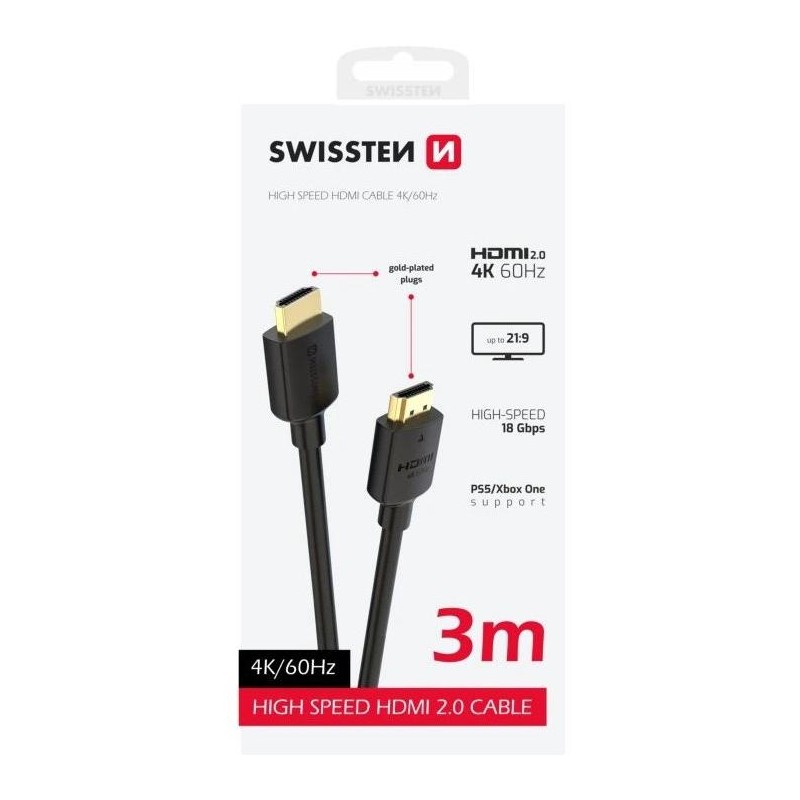 Swissten kabel hdmi na hdmi 4k 60hz 3,0 m pvc