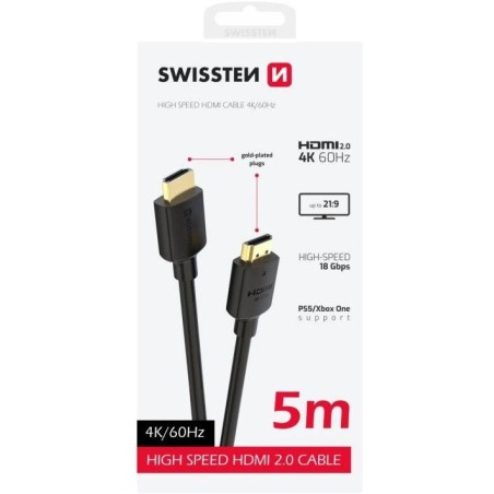 Swissten kabel hdmi na hdmi 4k 60hz 5,0 m pvc