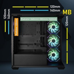 BitFenix skříň CETO Cube / 4x 120mm ARGB fan / 2x USB 3.0 / USB-C / tvrzené sklo / černá