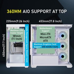 BitFenix skříň CETO Cube / 4x 120mm ARGB fan / 2x USB 3.0 / USB-C / tvrzené sklo / bílá