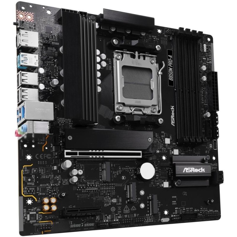 ASRock B850M Pro-A / AMD B850 / AM5 / 4x DDR5 DIMM / 3x M.2 / HDMI / DP / USB-C / mATX