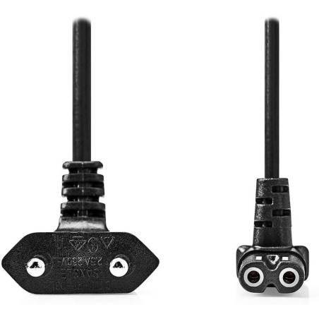 NEDIS napájecí kabel pro adaptéry/ Euro zástrčka - konektor IEC-320-C1/ úhlový-úhlový/ dvoulinka/ černý/ bulk/ 2m