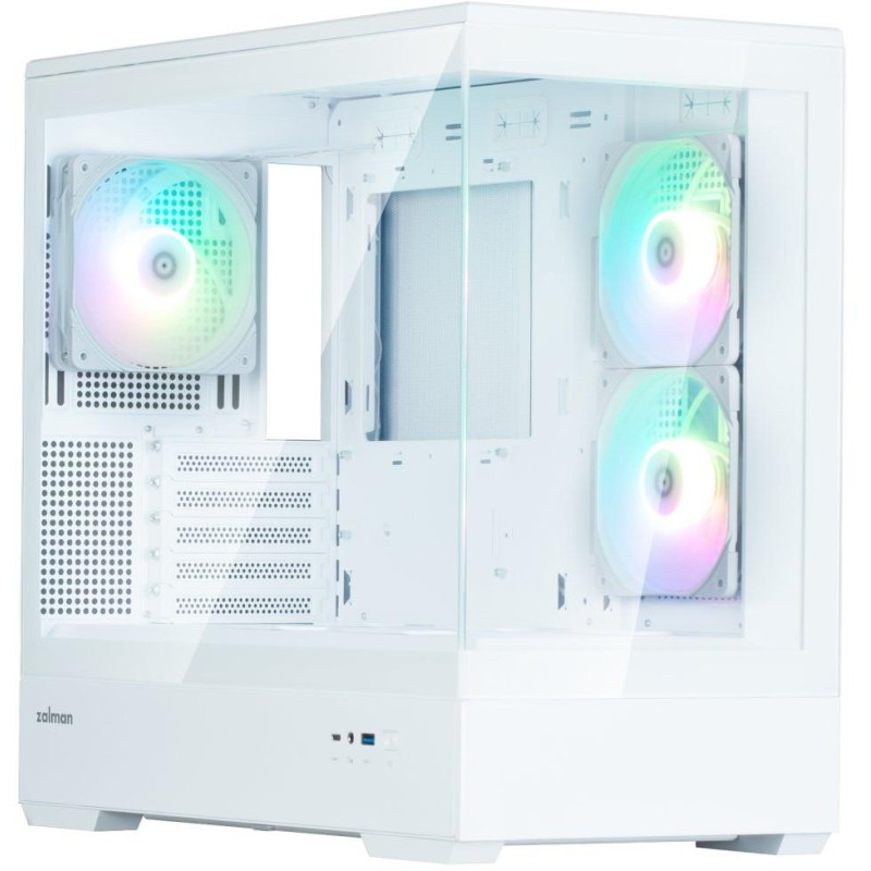 Zalman skříň P30 White V2/ miniT / 3x120mm fan ARGB / USB 3.0 / USB-C / temperované sklo / bílá