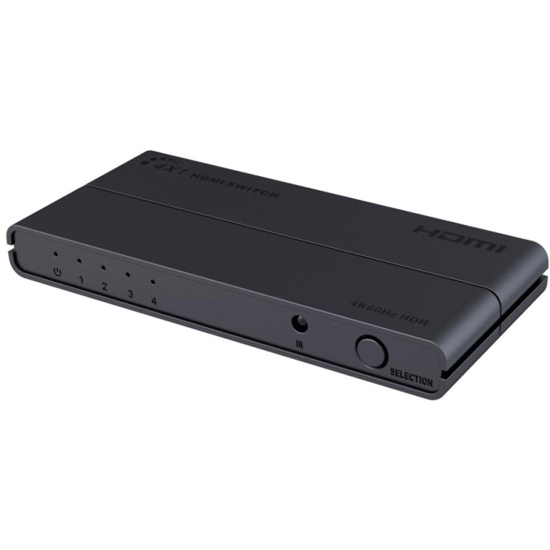 PremiumCord HDMI switch 4:1 s podporou rozlišení 4Kx2K@60Hz, 1080P, HDR, s ovládáním tlačítkem a dálkovým ovladačem