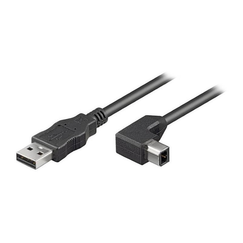 PremiumCord Kabel USB 2.0/ A-B se zahnutým USB-B konektorem 90°/ 2m/ černý