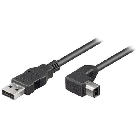PremiumCord Kabel USB 2.0/ A-B se zahnutým USB-B konektorem 90°/ 2m/ černý