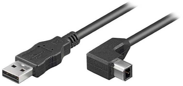 PremiumCord Kábel USB 2.0/ AB so zahnutým USB-B konektorom 90°/ 2m/ čierny
