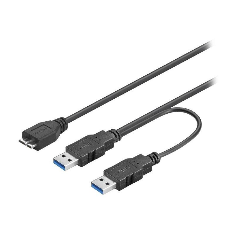 PremiumCord kabel USB 3.0/ USB Micro B (M) na 2 x USB 3.0 A (M)/ 30cm/ černý