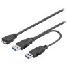 Kabel PremiumCord USB 3.0/ USB Micro B (M) do 2 x USB 3.0 A (M)/ 30 cm/ czarny