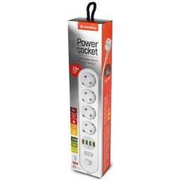 COLORWAY Prodlužovací napájecí přívod/ 4x Schuko/ 4x USB 5V / kabel 2m