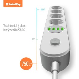 COLORWAY Prodlužovací napájecí přívod/ 4x Schuko/ 4x USB 5V / kabel 2m