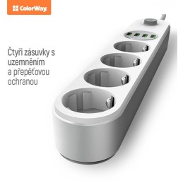 COLORWAY Prodlužovací napájecí přívod/ 4x Schuko/ 4x USB 5V / kabel 2m
