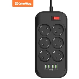 COLORWAY Prodlužovací napájecí přívod/ 6x Schuko/ 4x USB 5V / kabel 2m