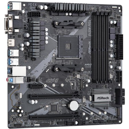 ASRock B450M PRO4 R2.0 / AMD B450 / AM4 / 4x DDR4 DIMM / HDMI / DVI-D / VGA / M.2 / USB-C / mATX