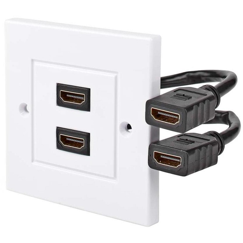 NEDIS nástěnný Box HDMI/ 2x HDMI zásuvka/ 4K@60Hz/ 18 Gbps/ pozlacené/ černo-bílý