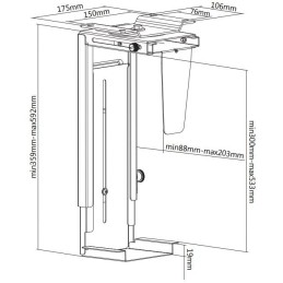 Neomounts Select NM-CPU100BLACK/Držák na PC/pod stůl/na stěnu/výška PC: 30-53 cm/šírka PC: 9-20 cm /otáčení 360°/černý