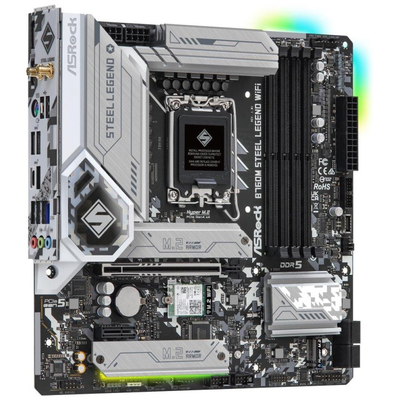 ASRock B760M STEEL LEGEND WIFI / Intel B760 / LGA1700 / 4x DDR5 / 3x M.2 / HDMI / DP / USB-C / WiFi / mATX