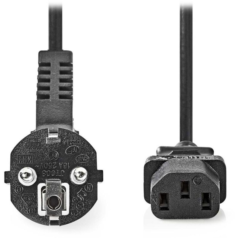 NEDIS napájecí kabel 230V/ přípojný 10A/ konektor IEC-320-C13/ úhlová zástrčka Schuko/ černý/ bulk/ 3m
