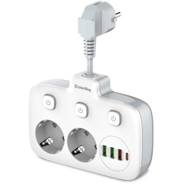 COLORWAY Prodlužovací napájecí přívod/ 2x Schuko/ 3x USB-A/ 1x USB-C / kabel 2,5cm