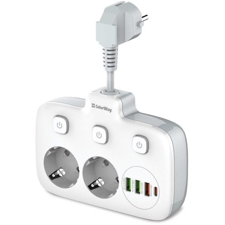 COLORWAY Prodlužovací napájecí přívod/ 2x Schuko/ 3x USB-A/ 1x USB-C / kabel 2,5cm