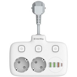 COLORWAY Prodlužovací napájecí přívod/ 2x Schuko/ 3x USB-A/ 1x USB-C / kabel 2,5cm