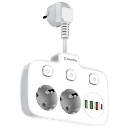 COLORWAY Prodlužovací napájecí přívod/ 2x Schuko/ 3x USB-A/ 1x USB-C / kabel 2,5cm