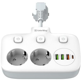 COLORWAY Prodlužovací napájecí přívod/ 2x Schuko/ 3x USB-A/ 1x USB-C / kabel 2,5cm