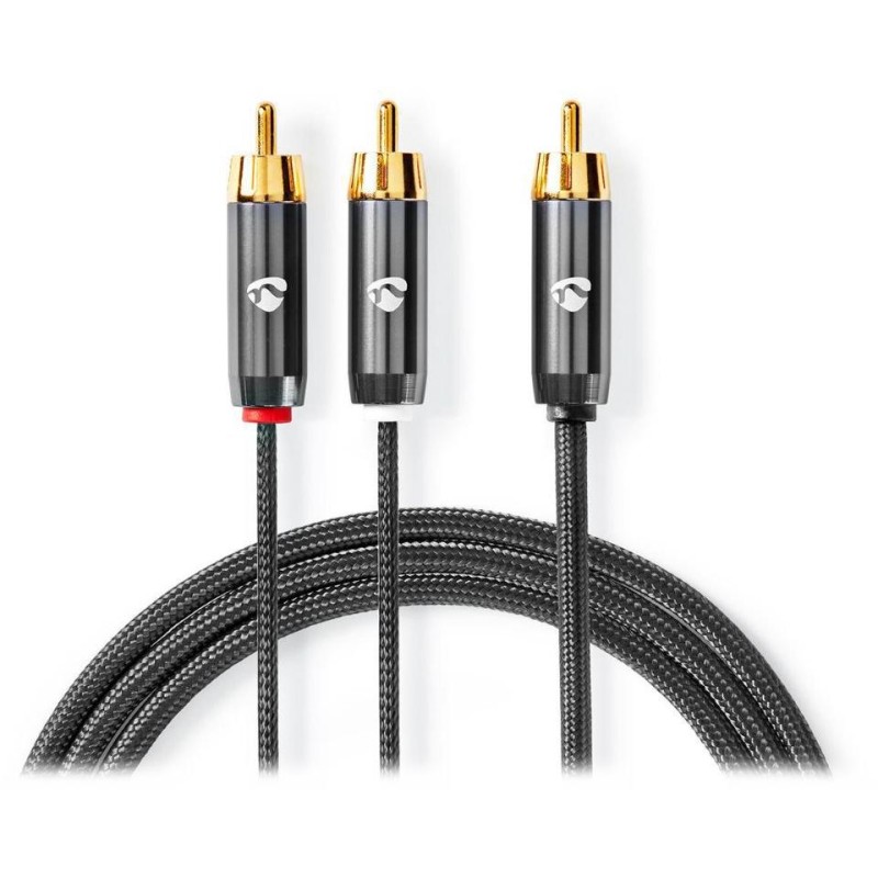 NEDIS PROFIGOLD audio kabel k subwooferu/ RCA zástrčka - 2x RCA zástrčka/ bavlna/ šedý/ BOX/ 3m