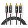 Kabel audio stereo NEDIS PROFIGOLD/ 2x wtyk RCA - 2x wtyk RCA/ bawełna/ szary/ PUDEŁKO/ 2m