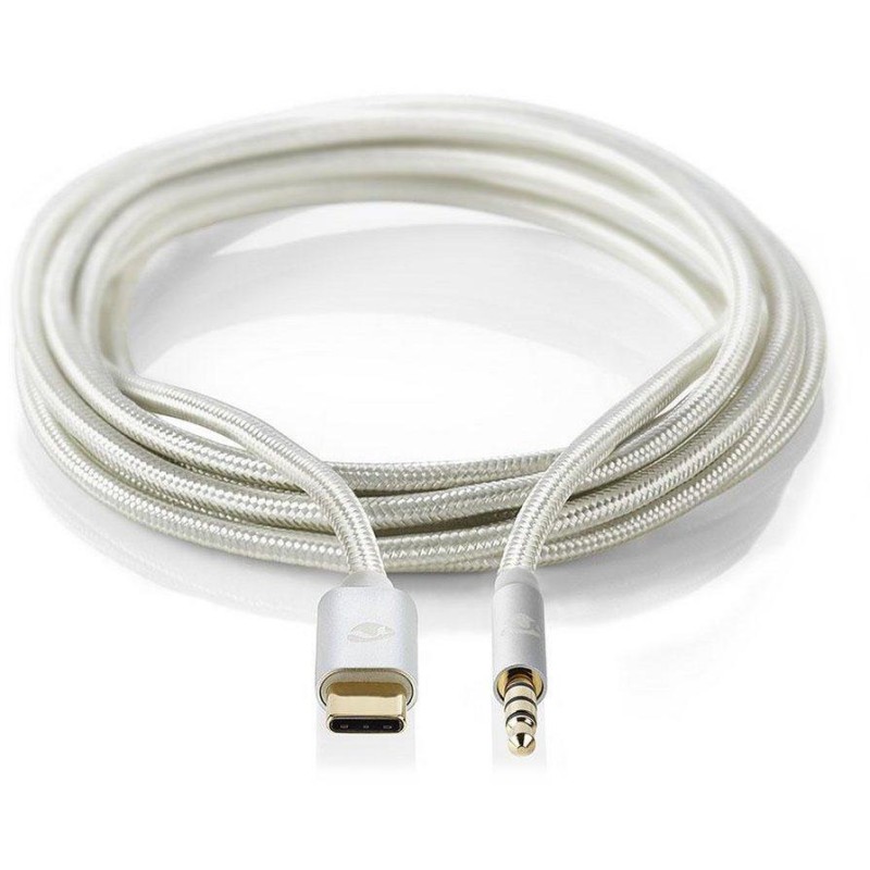 NEDIS PROFIGOLD USB-C/USB 2.0 adaptér/ USB-C zástrčka - 3,5 jack mm zástrčka/ nylon/ stříbrný/ BOX/ 1m