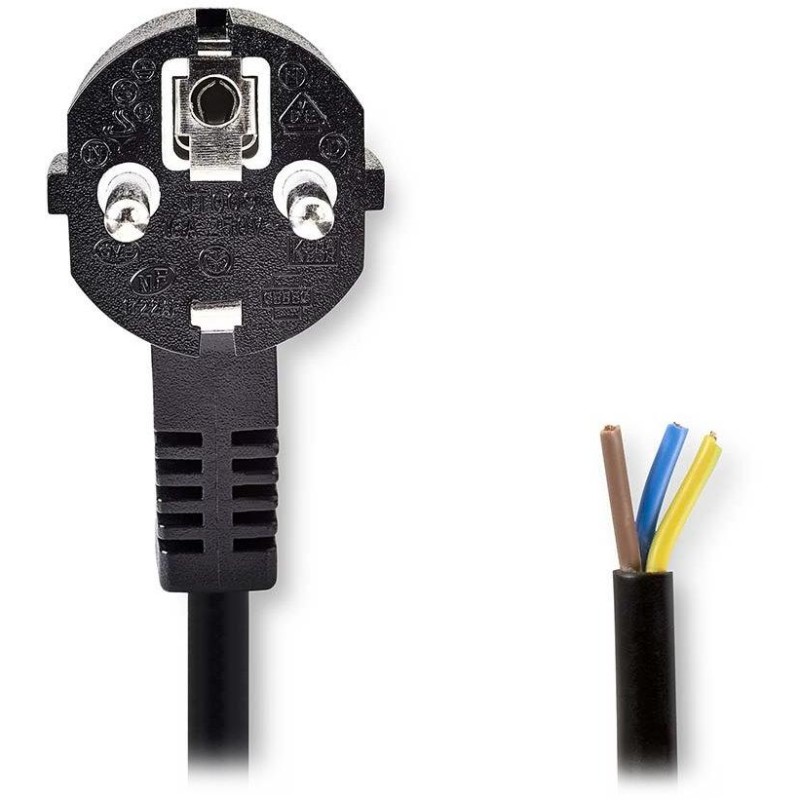 NEDIS napájecí kabel/ Typ F zástrčka - otevřený/ přímý/ úhlový/ černý/ bulk/ 3m
