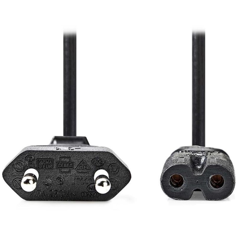 NEDIS napájecí kabel pro adaptéry/ Euro zástrčka - konektor IEC-320-C7/ přímý-přímý/ dvoulinka/ černý/ bulk/ 0,5m