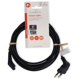 NEDIS napájecí kabel pro adaptéry/ Euro zástrčka - konektor IEC-320-C7/ úhlový-úhlový/ dvoulinka/ černý/ bulk/ 3m