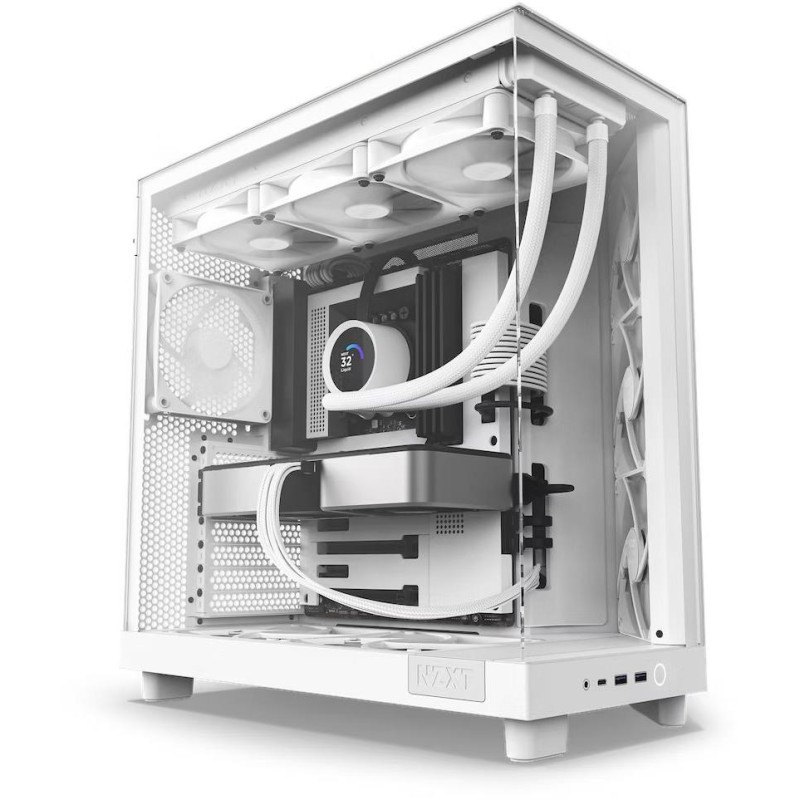 NZXT skříň H6 Flow dvoukomorová / MidT / 3x120mm fan / 2xUSB 3.2 / USB-C / prosklená bočnice i čelo / bílá