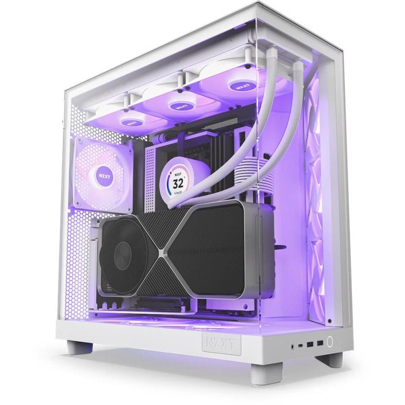 NZXT skříň H6 Flow RGB dvoukomorová / MidT / 3x120mm RGB fan / 2xUSB 3.2 / USB-C / prosklená / bílá