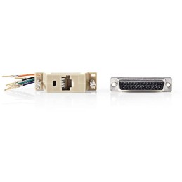 NEDIS serial adaptér/ zásuvka D-SUB 25-Pin - zásuvka RJ45/ poniklovaný/ slonovinová kost/ blistr