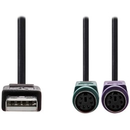 NEDIS USB 2.0 kabel 2v1/ zástrčka USB-A/ 2x zásuvka PS/2/ 480 Mbps/ poniklovaný/ kulatý/ PVC/ černý/ blistr/ 30 cm
