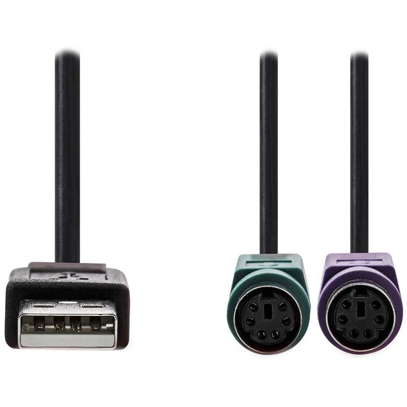 NEDIS USB 2.0 kabel 2v1/ zástrčka USB-A/ 2x zásuvka PS/2/ 480 Mbps/ poniklovaný/ kulatý/ PVC/ černý/ blistr/ 30 cm