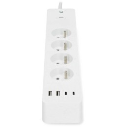 NEDIS Wi-Fi chytrý prodlužovací přívod/ 3x zásuvka typu E/ 16A/ 2x USB-A/ 2x USB-C/ 2m/ Android/ iOS/ bílá