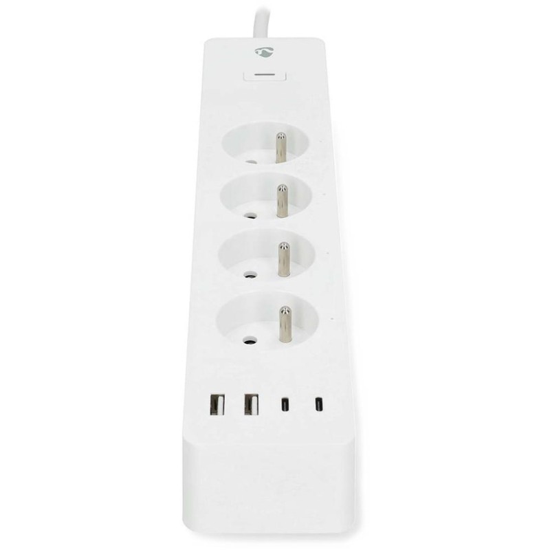 NEDIS Wi-Fi chytrý prodlužovací přívod/ 3x zásuvka typu E/ 16A/ 2x USB-A/ 2x USB-C/ 2m/ Android/ iOS/ bílá