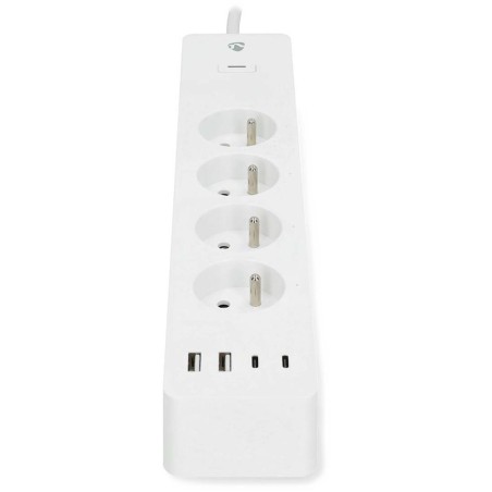 NEDIS Wi-Fi chytrý prodlužovací přívod/ 3x zásuvka typu E/ 16A/ 2x USB-A/ 2x USB-C/ 2m/ Android/ iOS/ bílá
