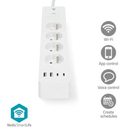 NEDIS Wi-Fi chytrý prodlužovací přívod/ 3x zásuvka typu E/ 16A/ 2x USB-A/ 2x USB-C/ 2m/ Android/ iOS/ bílá